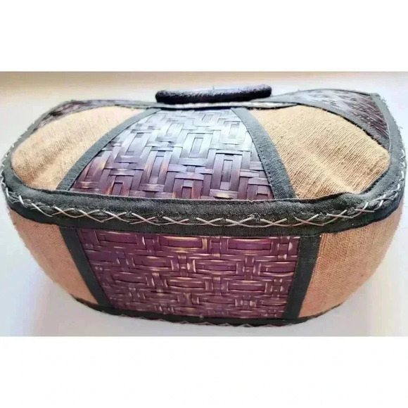 Vintage Unique Wood Exterior Satchel Top Handle Bag Vacation Resortwear Summer - Picture 2 of 12